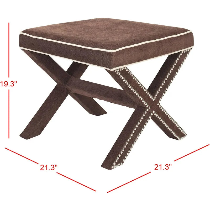 Repose-pieds banc touffeté – Tissu en mélange de laine Royal, Clous décoratifs argentés