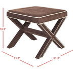 Repose-pieds banc touffeté – Tissu en mélange de laine Royal, Clous décoratifs argentés