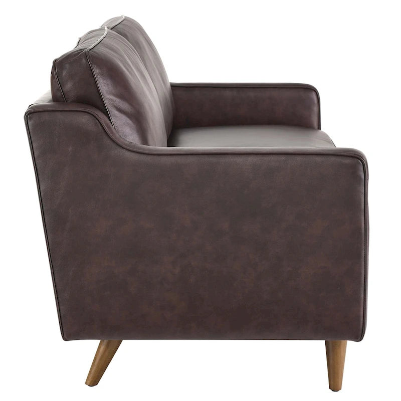 Canapé en cuir pleine fleur de style Mid-Century Modern – Structure en bois d'hévéa, suspension à ressorts, mousse haute densité