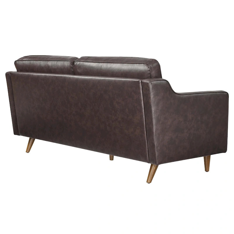 Canapé en cuir pleine fleur de style Mid-Century Modern – Structure en bois d'hévéa, suspension à ressorts, mousse haute densité