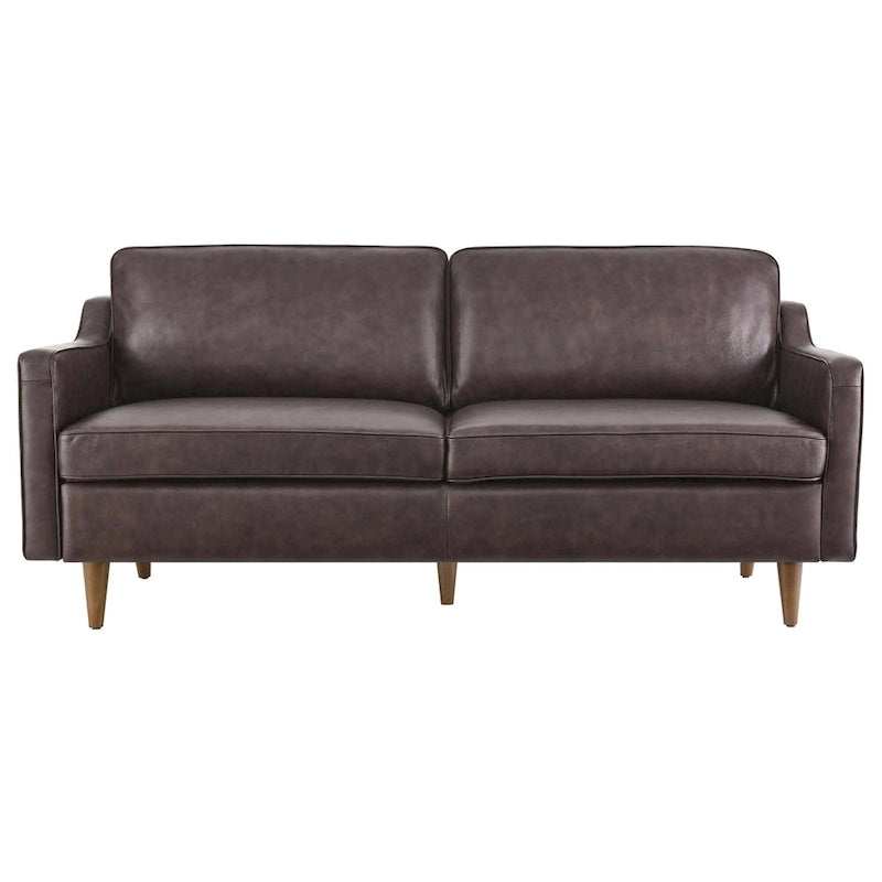 Canapé en cuir pleine fleur de style Mid-Century Modern – Structure en bois d'hévéa, suspension à ressorts, mousse haute densité