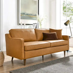 Canapé en cuir pleine fleur de style Mid-Century Modern – Structure en bois d'hévéa, suspension à ressorts, mousse haute densité