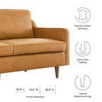 Canapé en cuir pleine fleur de style Mid-Century Modern – Structure en bois d'hévéa, suspension à ressorts, mousse haute densité