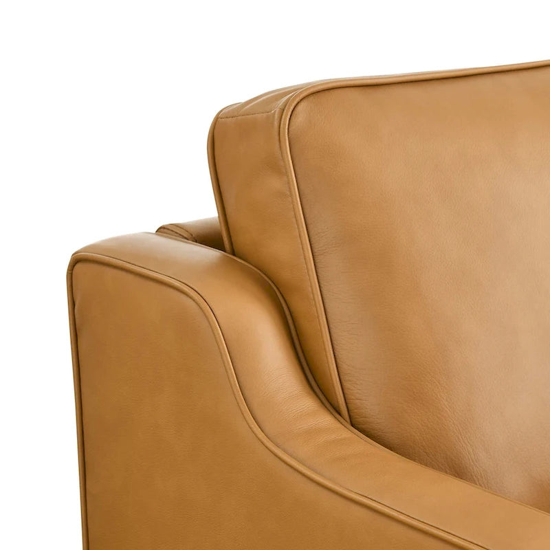 Canapé en cuir pleine fleur de style Mid-Century Modern – Structure en bois d'hévéa, suspension à ressorts, mousse haute densité