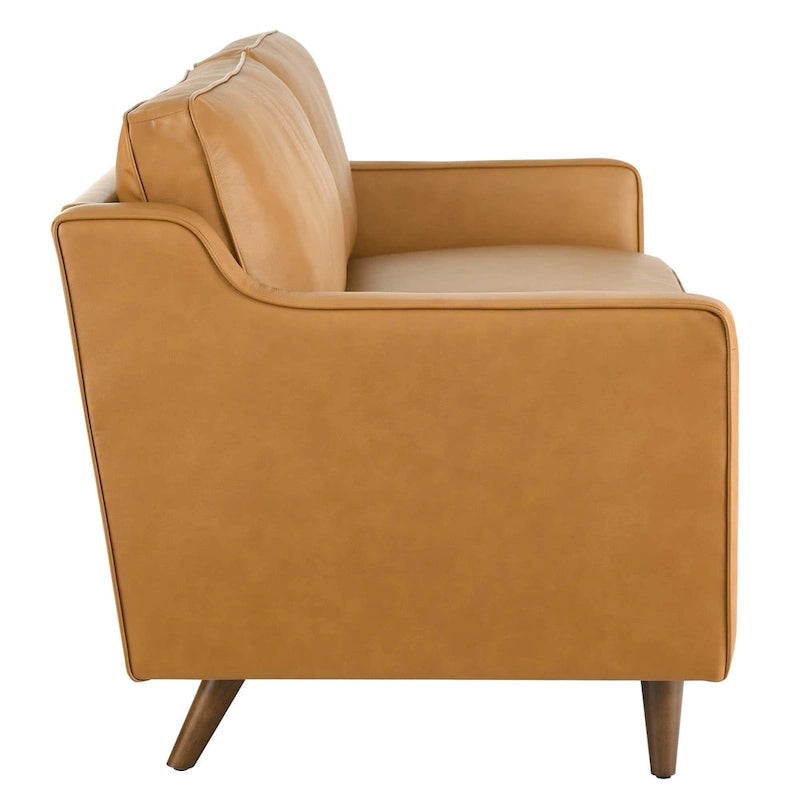 Canapé en cuir pleine fleur de style Mid-Century Modern – Structure en bois d'hévéa, suspension à ressorts, mousse haute densité