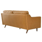 Canapé en cuir pleine fleur de style Mid-Century Modern – Structure en bois d'hévéa, suspension à ressorts, mousse haute densité