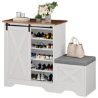 Banc à chaussures de ferme avec porte coulissante de style grange – 5 niveaux, pour 20 paires