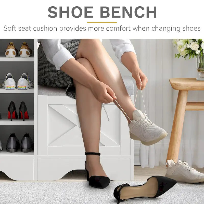 Banc à chaussures de ferme avec porte coulissante de style grange – 5 niveaux, pour 20 paires