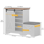 Banc à chaussures de ferme avec porte coulissante de style grange – 5 niveaux, pour 20 paires