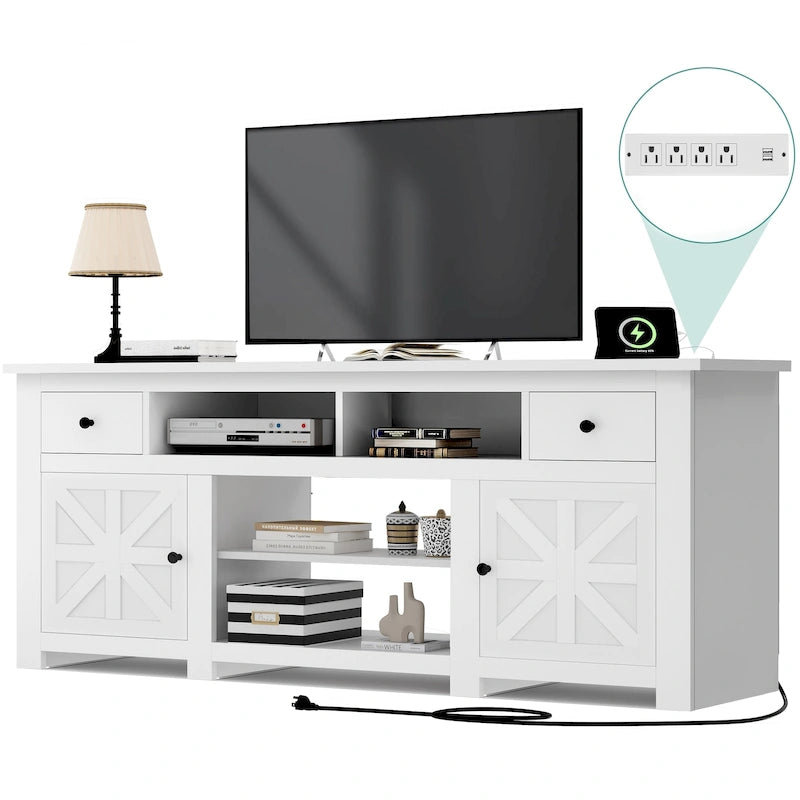 Meuble TV de ferme de 70 po avec prise de courant – Convient aux téléviseurs jusqu'à 80", 70 long. x 15,5 larg. x 30 haut.