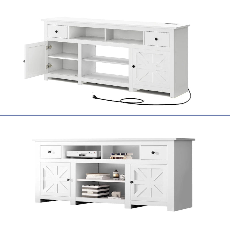 Meuble TV de ferme de 70 po avec prise de courant – Convient aux téléviseurs jusqu'à 80", 70 long. x 15,5 larg. x 30 haut.