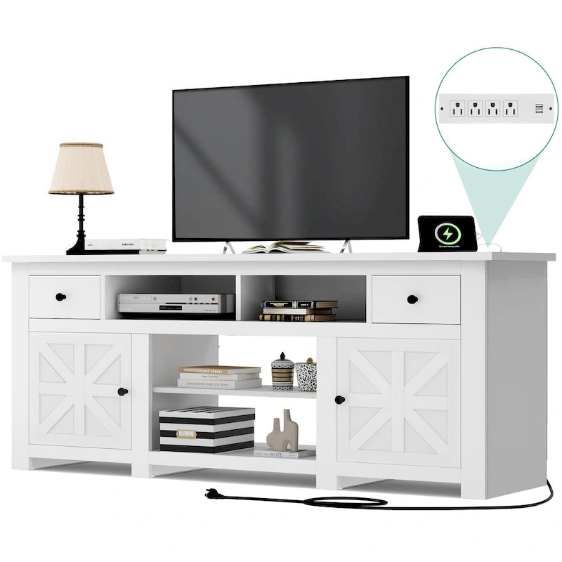Meuble TV de ferme de 70 po avec prise de courant – Convient aux téléviseurs jusqu'à 80", 70 long. x 15,5 larg. x 30 haut.