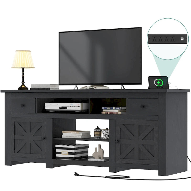 Meuble TV de ferme de 70 po avec prise de courant – Convient aux téléviseurs jusqu'à 80", 70 long. x 15,5 larg. x 30 haut.