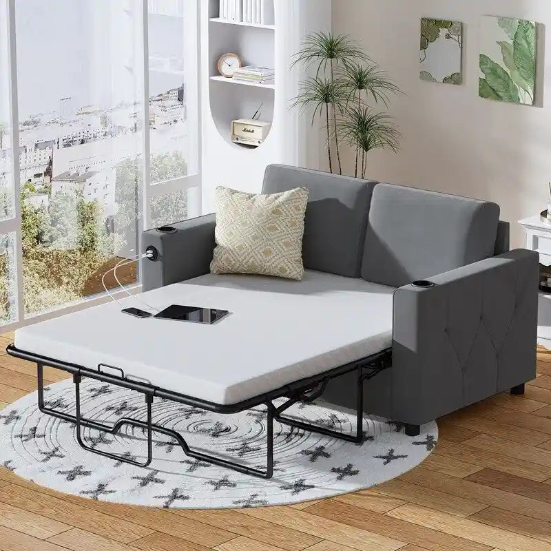 Canapé-lit convertible avec matelas en mousse à mémoire de forme, porte-gobelet et port USB