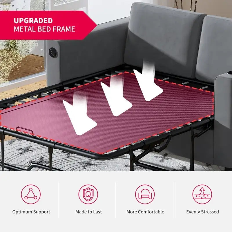 Canapé-lit convertible avec matelas en mousse à mémoire de forme, porte-gobelet et port USB