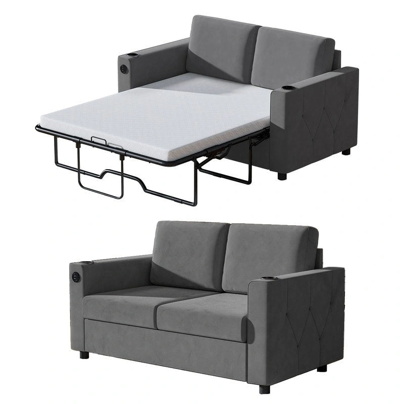 Canapé-lit convertible avec matelas en mousse à mémoire de forme, porte-gobelet et port USB
