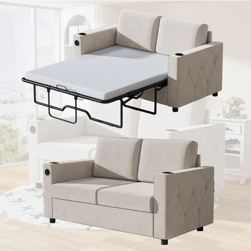 Canapé-lit convertible avec matelas en mousse à mémoire de forme, porte-gobelet et port USB