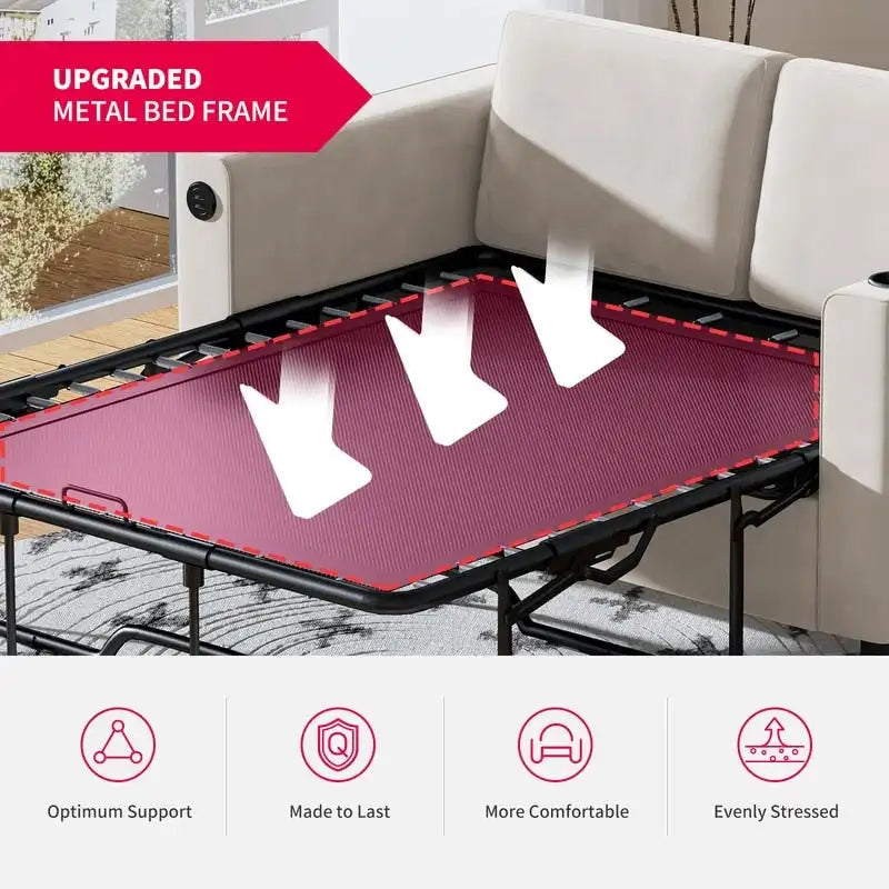 Canapé-lit convertible avec matelas en mousse à mémoire de forme, porte-gobelet et port USB