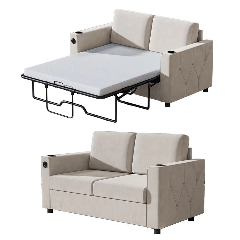 Canapé-lit convertible avec matelas en mousse à mémoire de forme, porte-gobelet et port USB