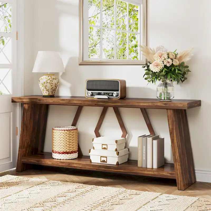 Table d'appoint avec 2 paniers pliables en écorce de maïs – Plateau aspect marbre, Chocolat Noir