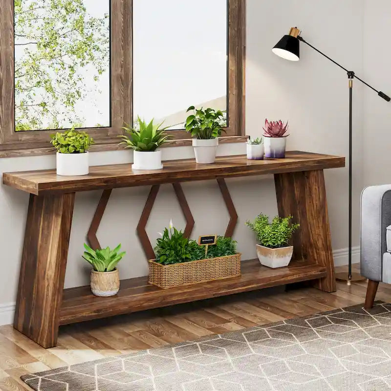 Table d'appoint avec 2 paniers pliables en écorce de maïs – Plateau aspect marbre, Chocolat Noir