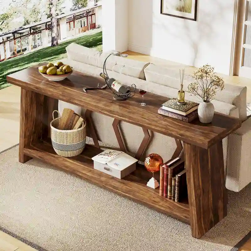 Table d'appoint avec 2 paniers pliables en écorce de maïs – Plateau aspect marbre, Chocolat Noir