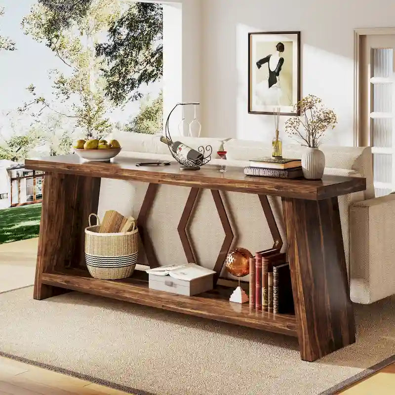 Table d'appoint avec 2 paniers pliables en écorce de maïs – Plateau aspect marbre, Chocolat Noir