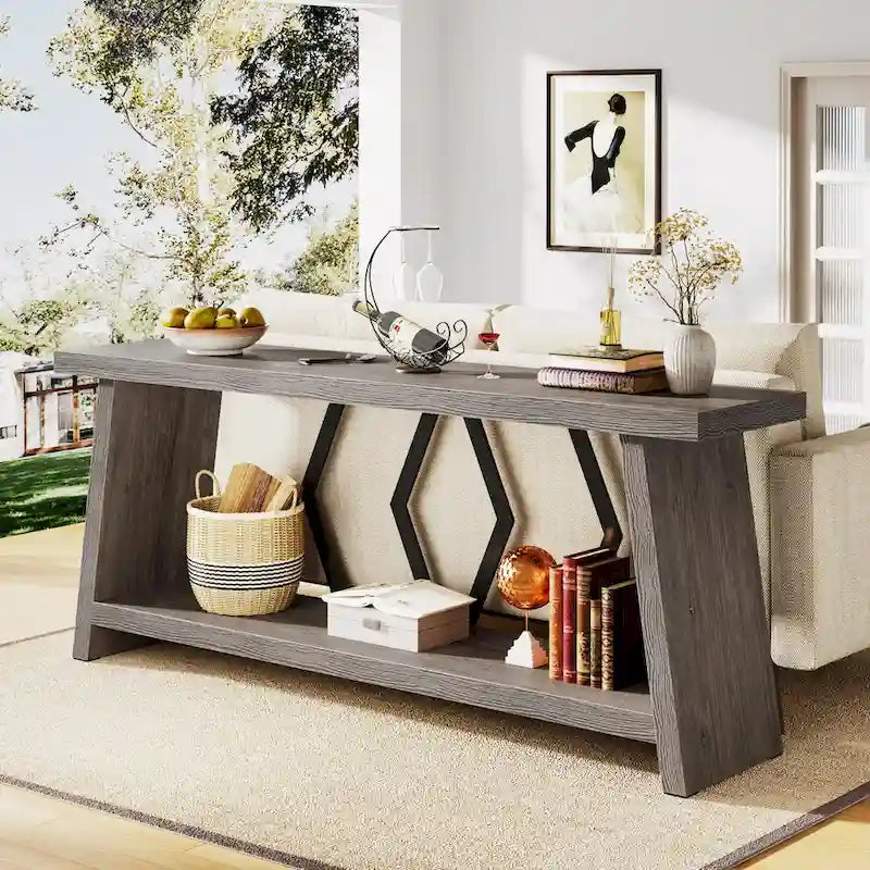 Table d'appoint avec 2 paniers pliables en écorce de maïs – Plateau aspect marbre, Chocolat Noir