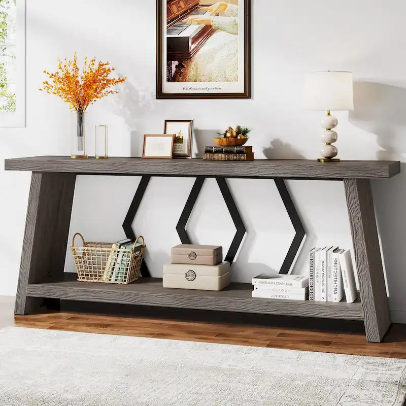 Table d'appoint avec 2 paniers pliables en écorce de maïs – Plateau aspect marbre, Chocolat Noir