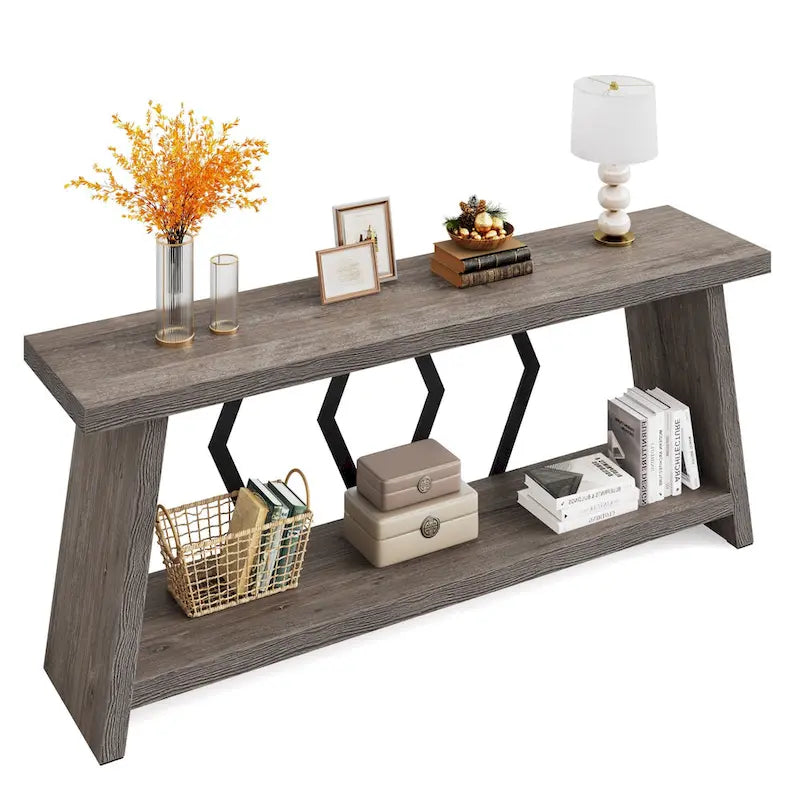 Table d'appoint avec 2 paniers pliables en écorce de maïs – Plateau aspect marbre, Chocolat Noir