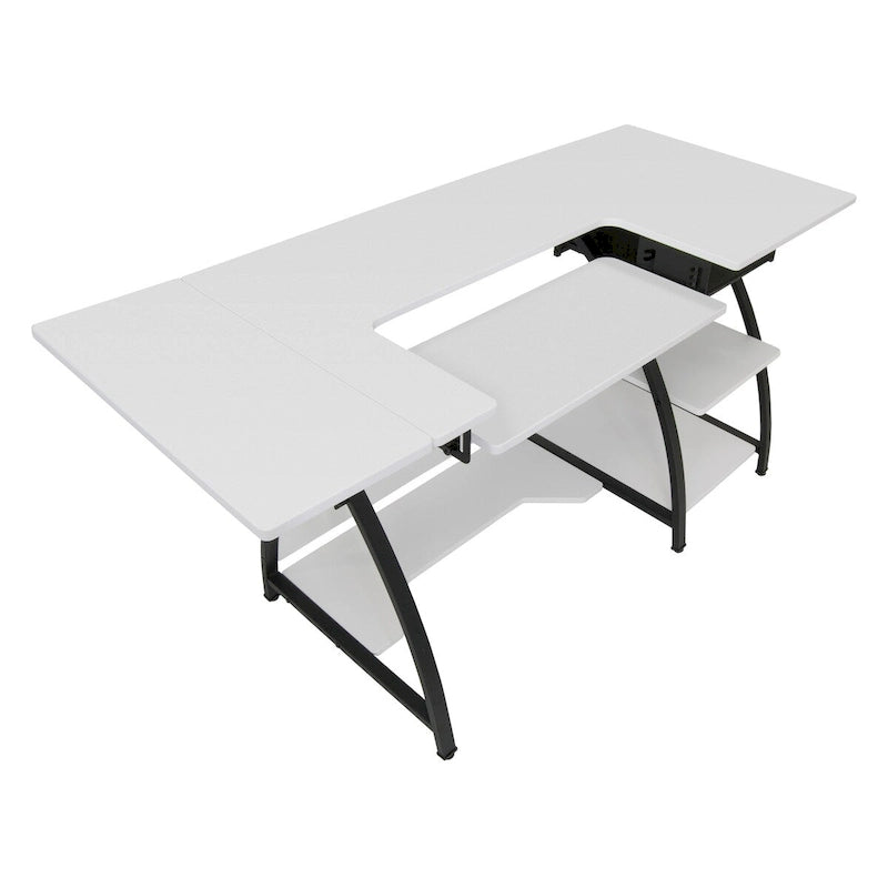 Bureau de couture domestique avec plateau quadrillé et tablette rabattable en option – Bureau à domicile double usage