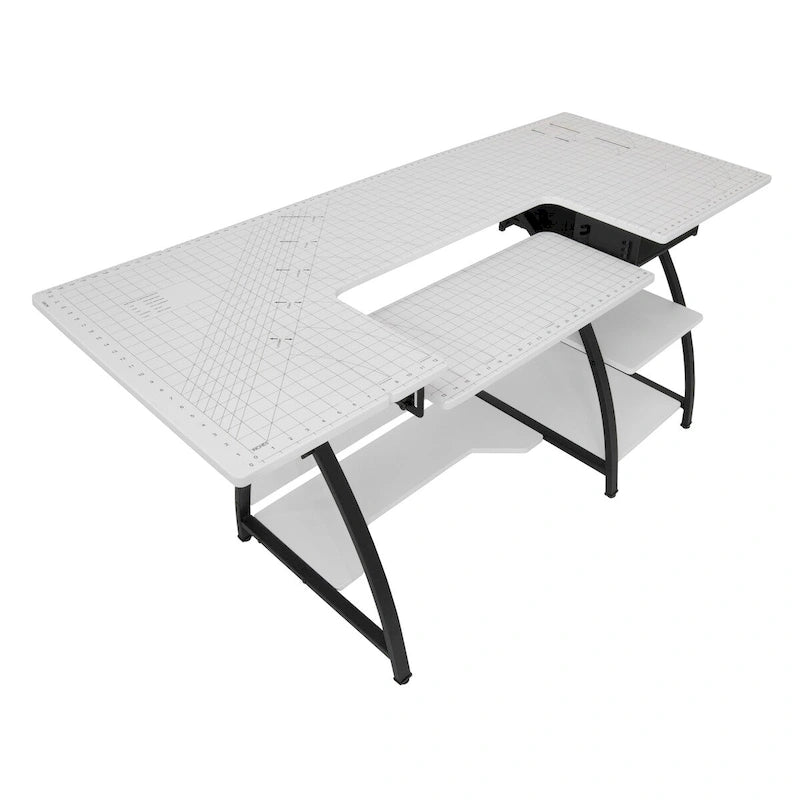 Bureau de couture domestique avec plateau quadrillé et tablette rabattable en option – Bureau à domicile double usage