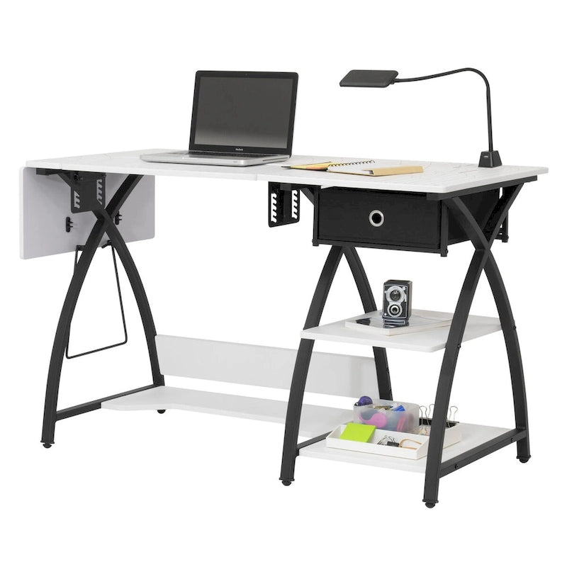 Bureau de couture domestique avec plateau quadrillé et tablette rabattable en option – Bureau à domicile double usage