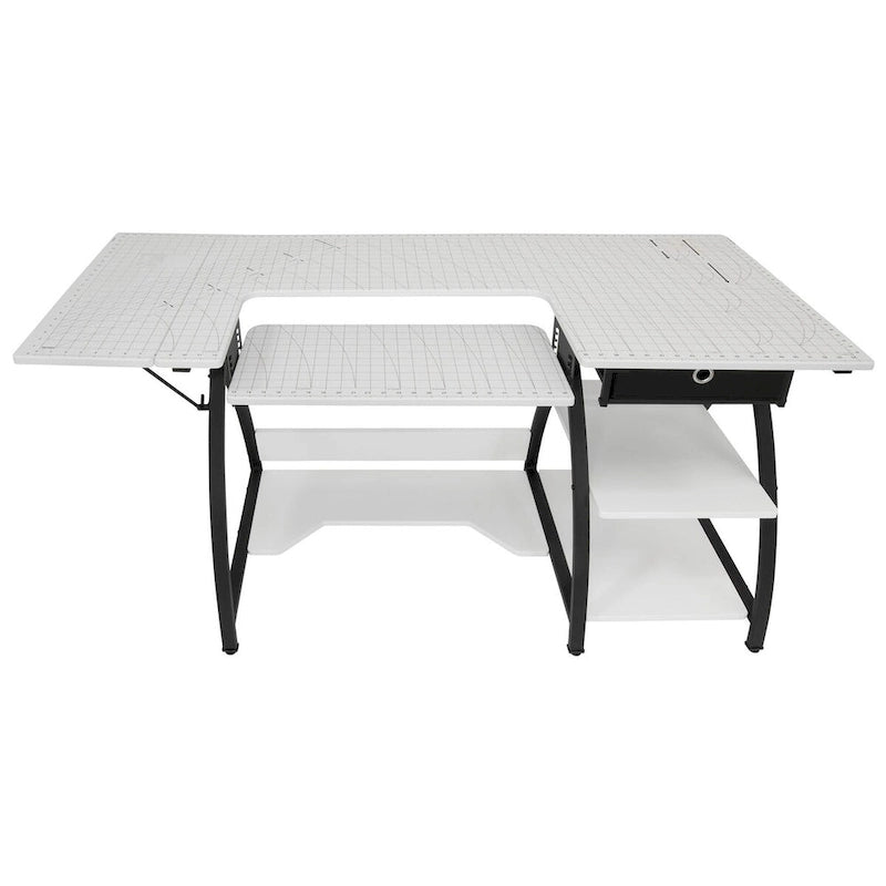 Bureau de couture domestique avec plateau quadrillé et tablette rabattable en option – Bureau à domicile double usage