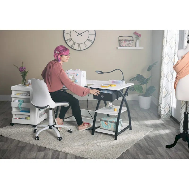Bureau de couture domestique avec plateau quadrillé et tablette rabattable en option – Bureau à domicile double usage