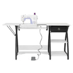 Bureau de couture domestique avec plateau quadrillé et tablette rabattable en option – Bureau à domicile double usage