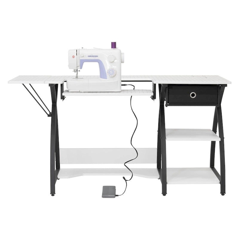 Bureau de couture domestique avec plateau quadrillé et tablette rabattable en option – Bureau à domicile double usage
