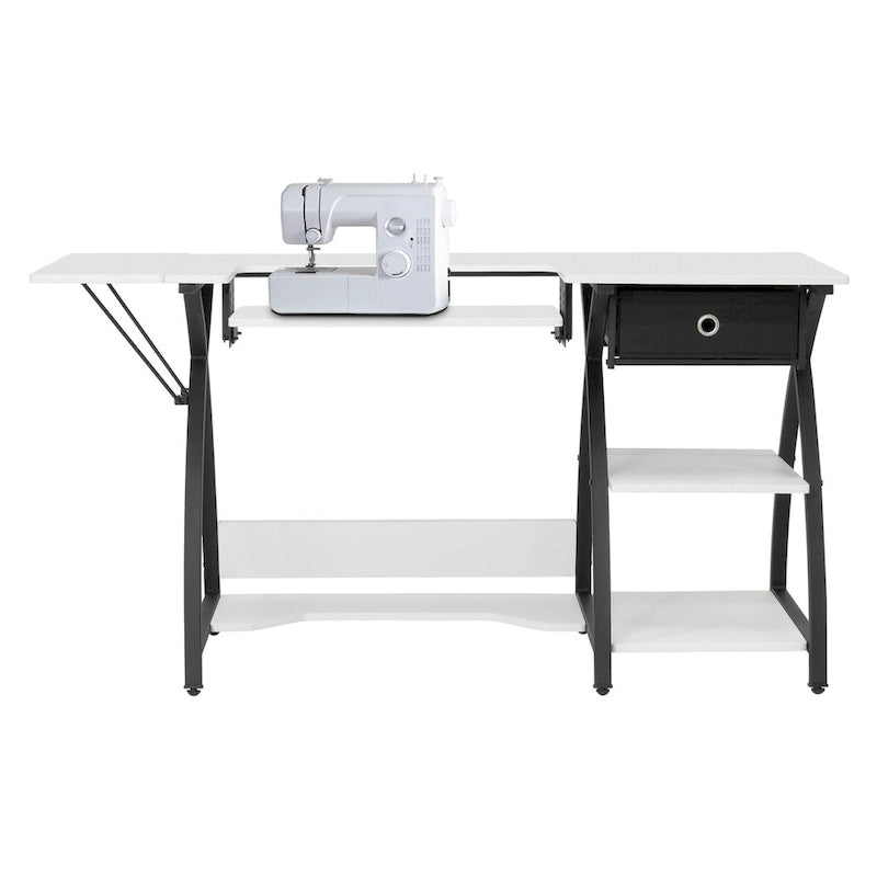 Bureau de couture domestique avec plateau quadrillé et tablette rabattable en option – Bureau à domicile double usage
