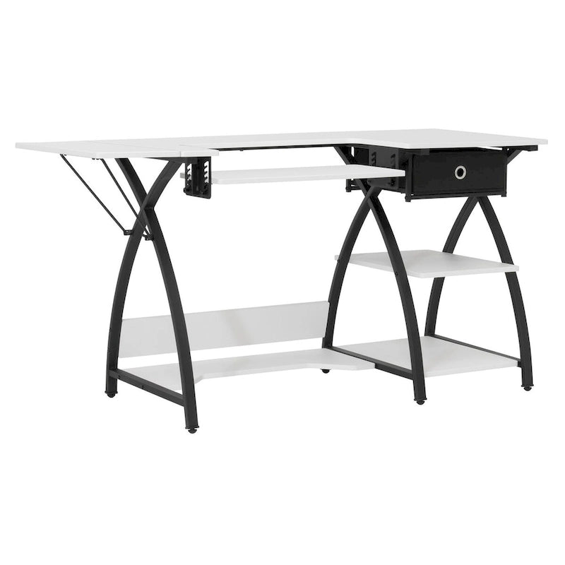 Bureau de couture domestique avec plateau quadrillé et tablette rabattable en option – Bureau à domicile double usage