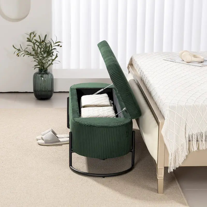 Banc de rangement tissé avec charnières de sécurité – Banc de bout de lit capitonné en velours