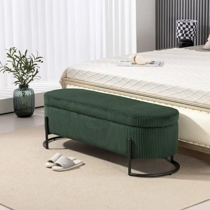Banc de rangement tissé avec charnières de sécurité – Banc de bout de lit capitonné en velours