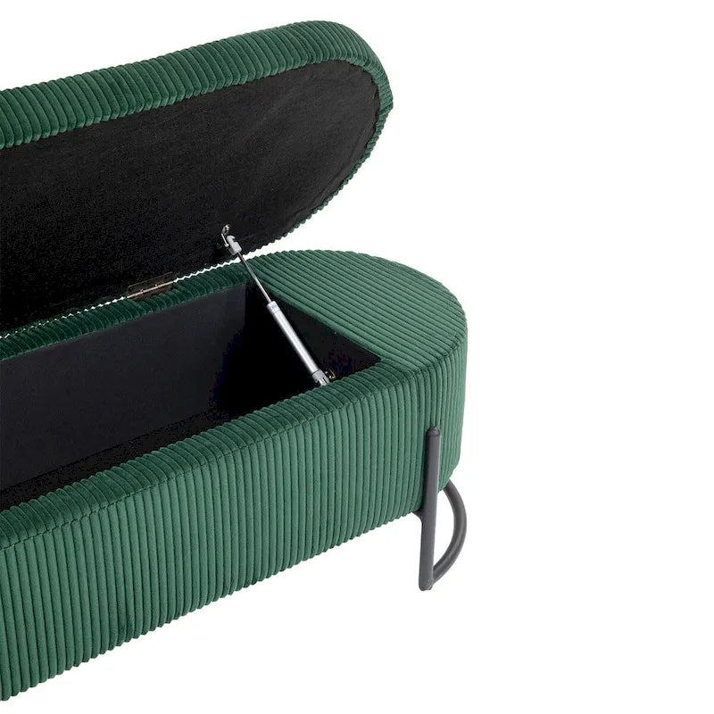Banc de rangement tissé avec charnières de sécurité – Banc de bout de lit capitonné en velours