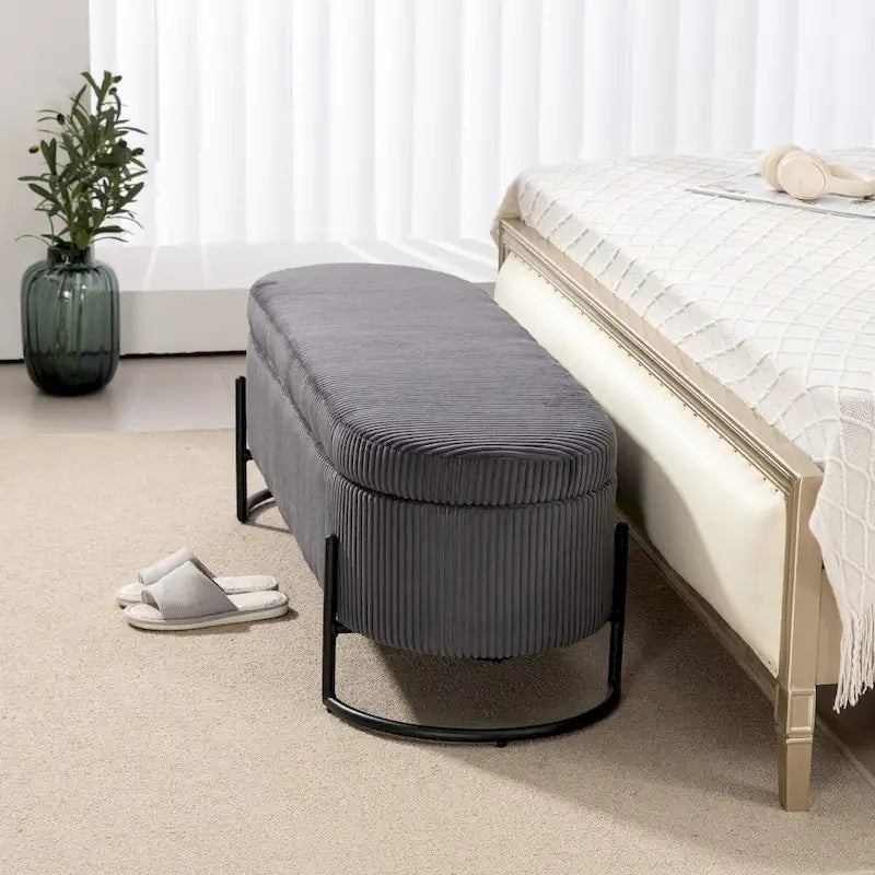 Banc de rangement tissé avec charnières de sécurité – Banc de bout de lit capitonné en velours
