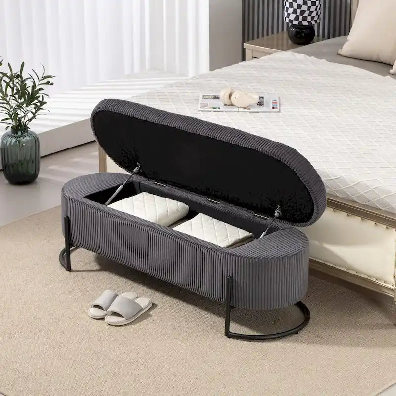 Banc de rangement tissé avec charnières de sécurité – Banc de bout de lit capitonné en velours