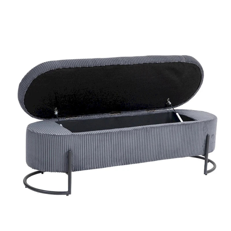 Banc de rangement tissé avec charnières de sécurité – Banc de bout de lit capitonné en velours
