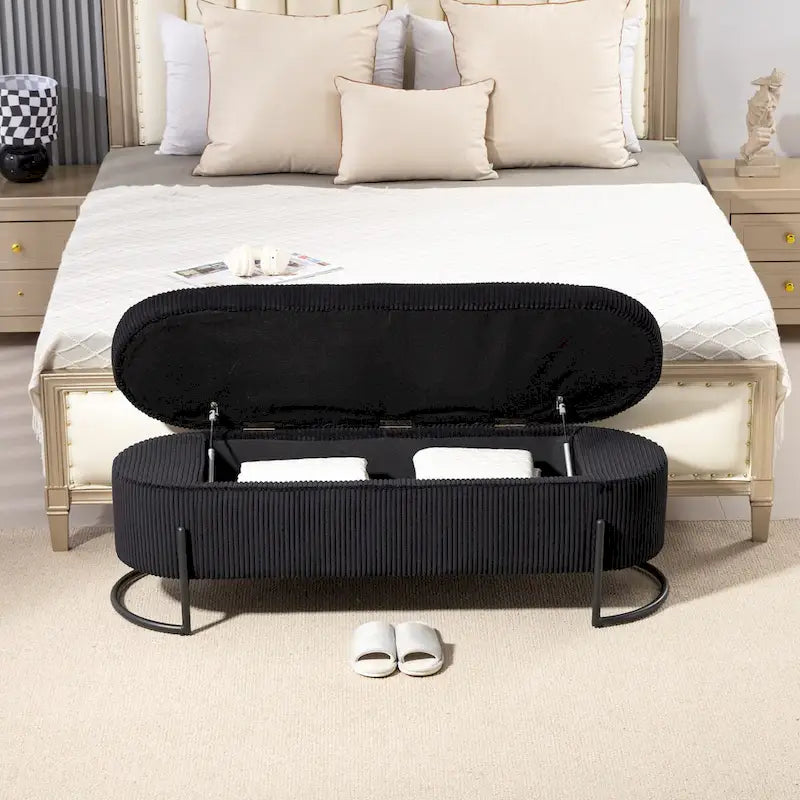Banc de rangement tissé avec charnières de sécurité – Banc de bout de lit capitonné en velours