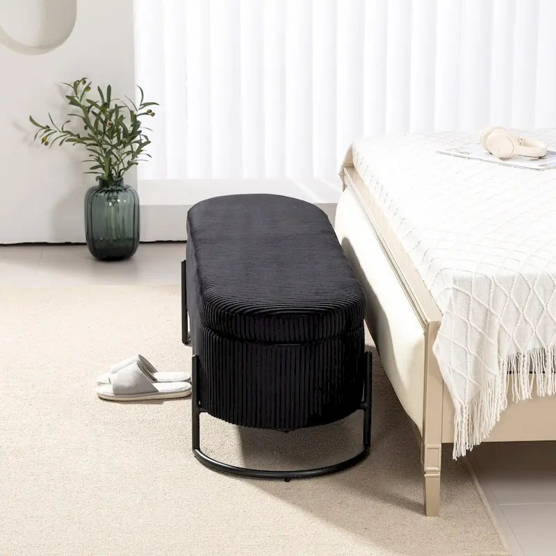 Banc de rangement tissé avec charnières de sécurité – Banc de bout de lit capitonné en velours