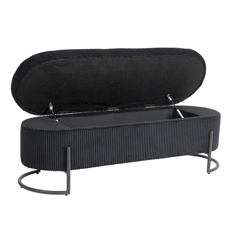 Banc de rangement tissé avec charnières de sécurité – Banc de bout de lit capitonné en velours