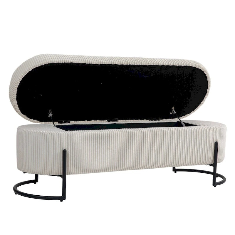 Banc de rangement tissé avec charnières de sécurité – Banc de bout de lit capitonné en velours
