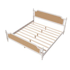 Lit plateforme traditionnel avec tête et pied de lit en rotin – Pin massif, King/Queen